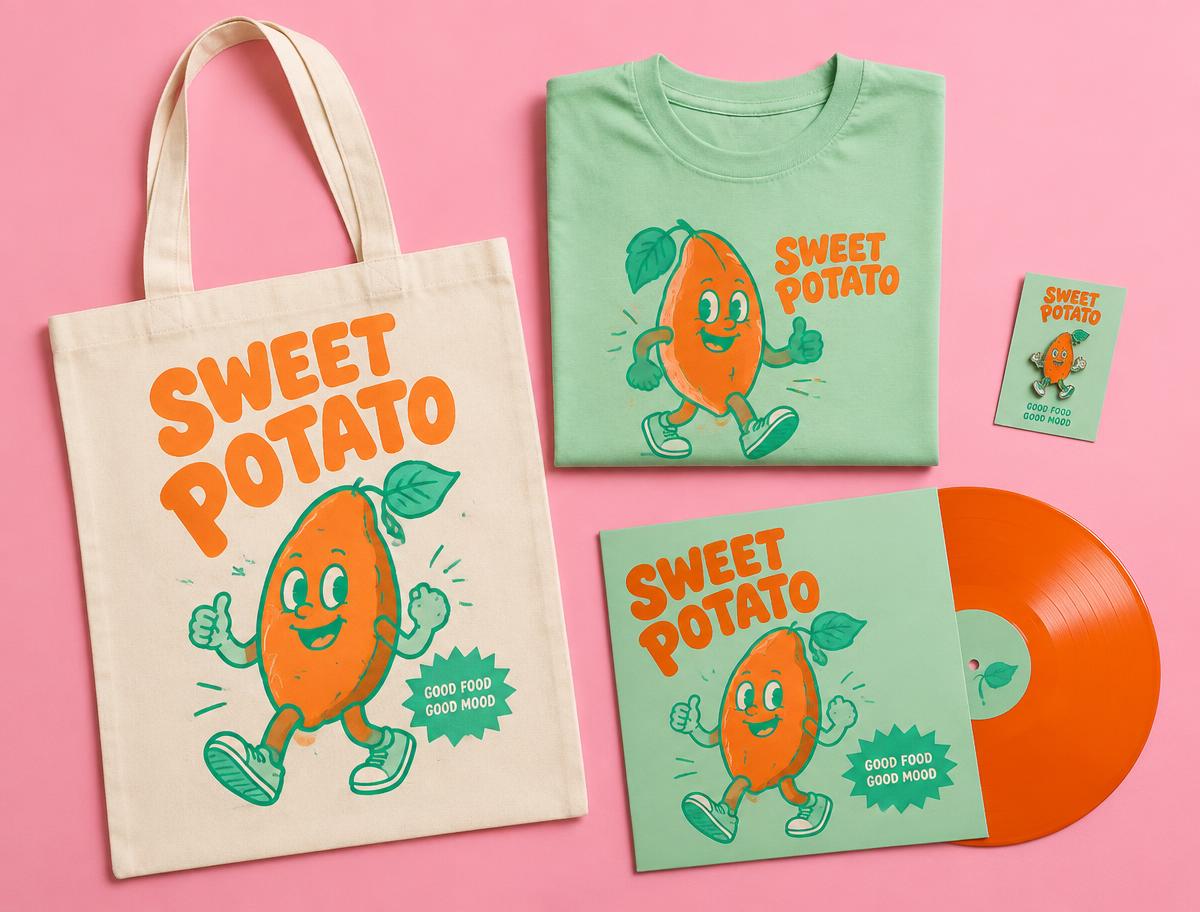 Merch La Patate Douce : tote, t-shirt, pin's et vinyle